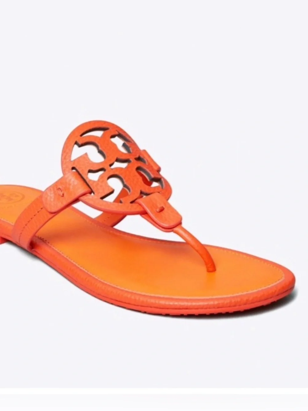 Tory Burch Orange Two-Toned Tumbled Leather Miller Sandals